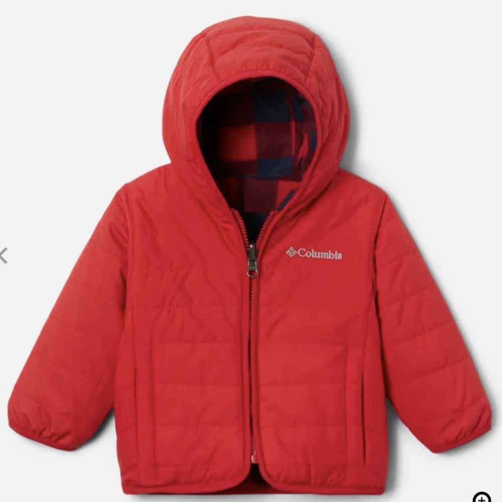 Columbia 3T Reversible Red Check Fleece Lined Hooded Jacket